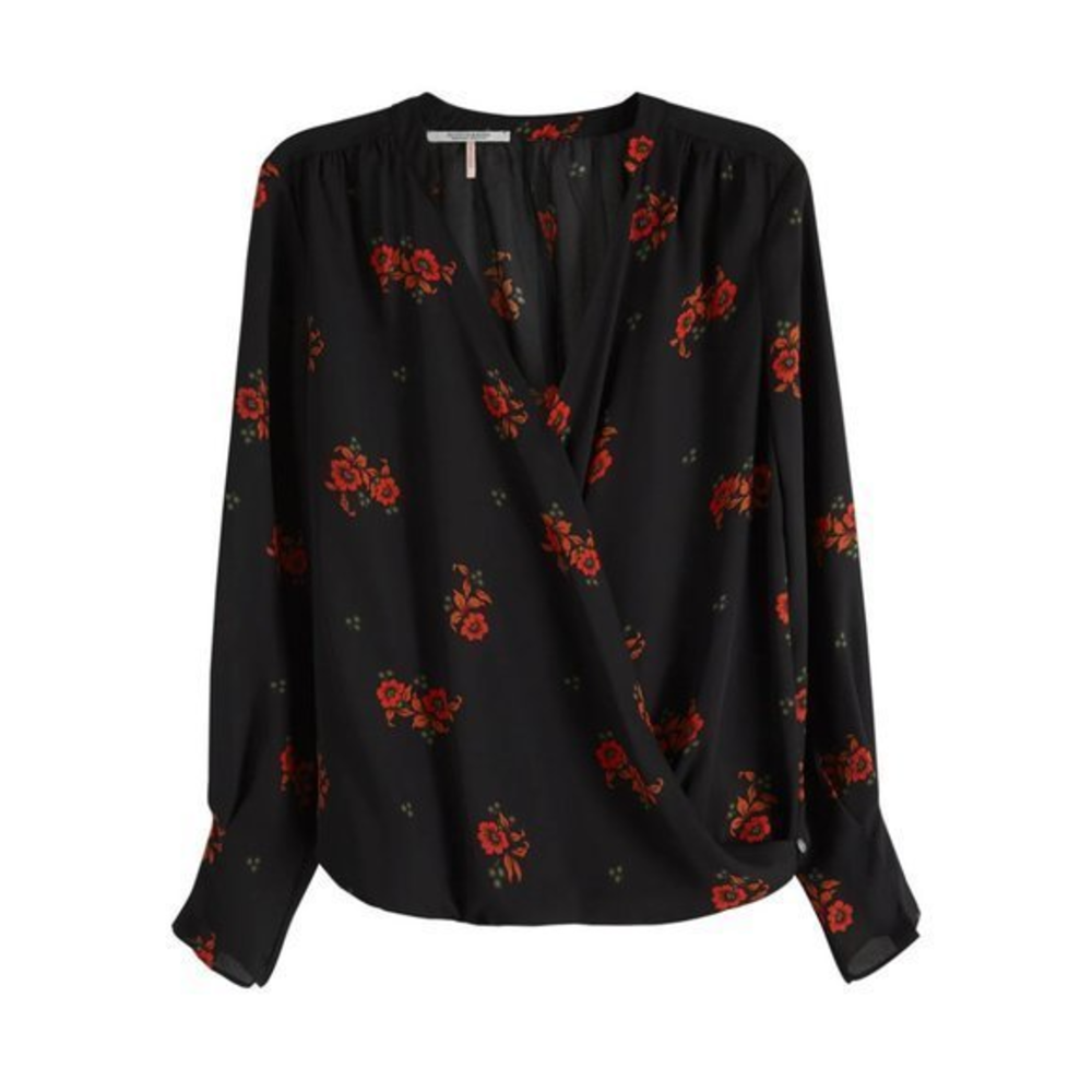 Scotch and Soda Wrap Front Blouse Floral Long-sleeved Crepe Casual Shirt‎